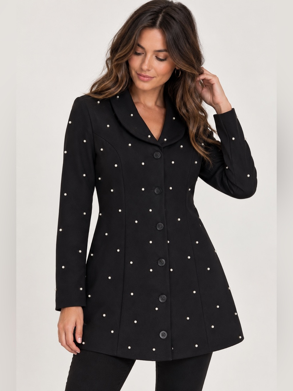 Audrey Parks‎ x Francesca’s Lucile Pearl Embellished Blazer Mini Dress Jacket